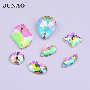 

JUNAO Mix Size Sew On Crystal AB Rhinestones Flat Back Strass Applique Sewing Acrylic Crystal Stones for Dress Needlework