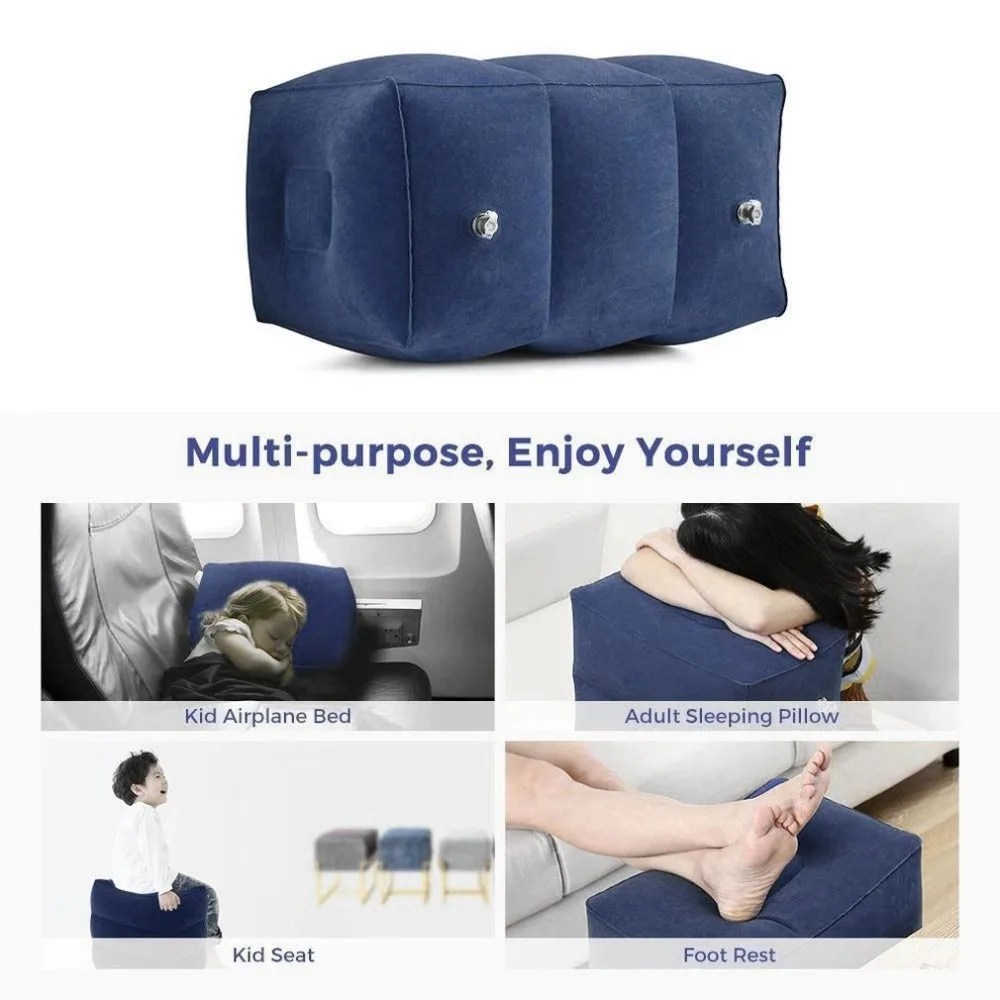 Flocking Travel Inflatable Foot Pad Footstool High-Speed Rail Warm Footrest Pad Folding Adjustable Footrest