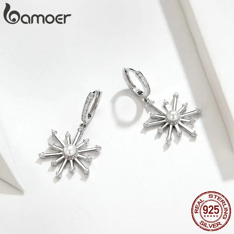 Cena Bamoer fajerwerki spadek kolczyki wyczyść CZ Radiant chryzantemy dynda kolczyki dla kobiet 925 srebro luksusowa biżuteria ślubna BSE140