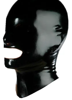 

Full Face Unisex Black Latex Mask Back Zip Fetish Hood Open Mouth and Nose