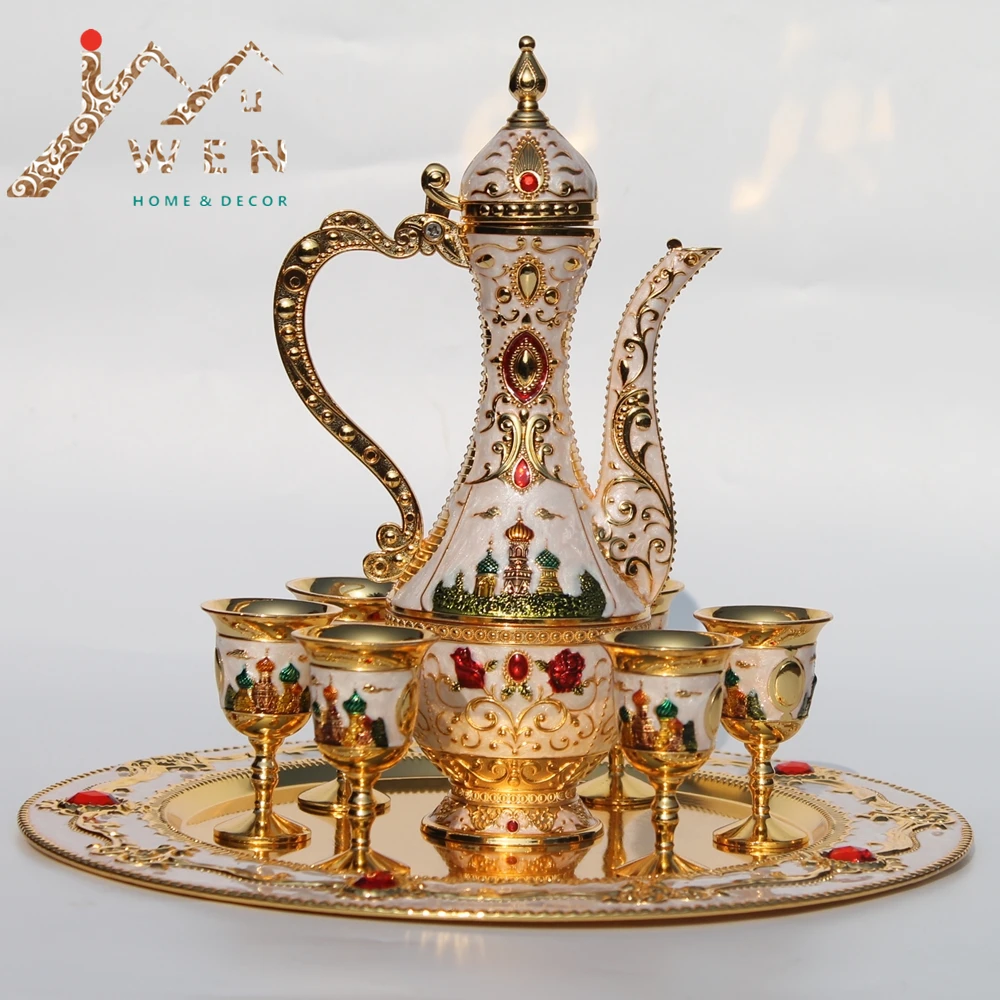 جديد وصول الذهبي والأبيض القهوة مجموعة عدة نبيذ طقم شاي القلعة نمط معدن فندق/غرفة ديكور 1 مجموعة = 1 لوحة + 1 وعاء + 6 أكواب جديد وصول الذهبي والأبيض القهوة مجموعة عدة نبيذ طقم شاي القلعة نمط معدن فندق/غرفة ديكور 1 مجموعة = 1 لوحة + 1 وعاء + 6 أكواب