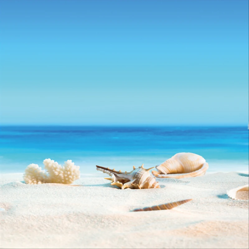 

Laeacco Tropical Sea Beach Coral Shell Sand Blue Sky Holiday Baby Scenic Photo Background Photography Backdrops For Photo Studio