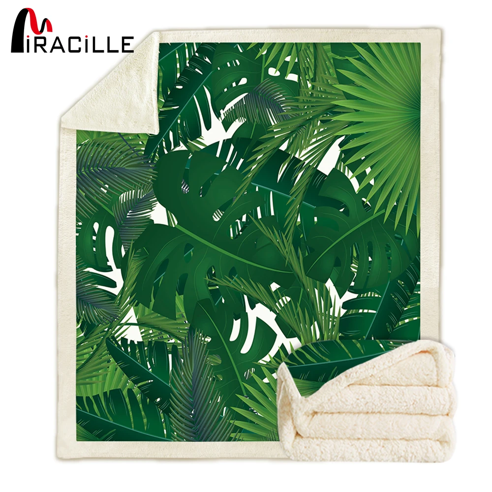 

Miracille Tropical Leaf Fleece Blanket Super Soft Cozy Sheep Blankets For Sleeping Home Bedding Green Plants Bedspread