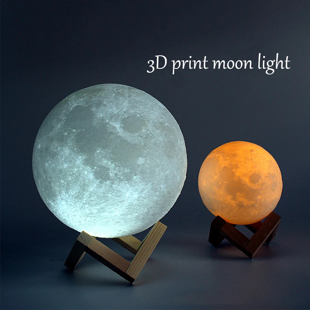 cheap Rechargeable 3D Print Moon Lamp 2 Color Change Touch Switch Bedroom Bookcase Night Light Home Decor Creative Gift USB Charging