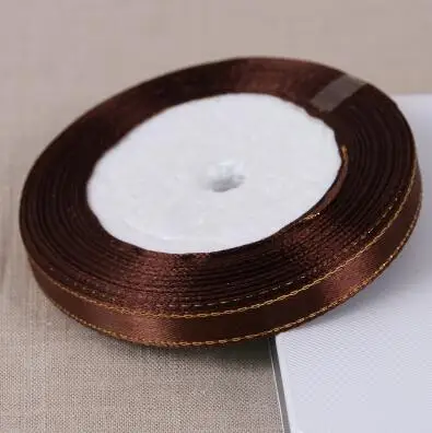 25 ярдов/рулон) 1/4 ''(6 мм) Золотая кромка атласная лента ленты высокого качества подарочная упаковка ленты - Цвет: coffee