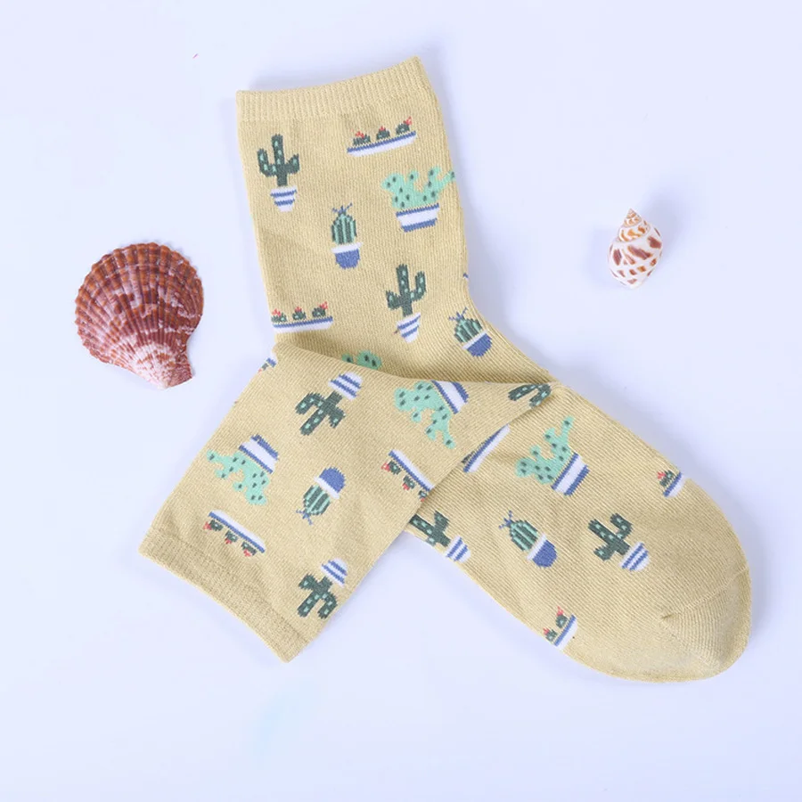 [WPLOIKJD] Harajuku/новые носки хлопковые с забавным рисунком кактуса милые удобные носки для женщин и девочек Chaussette Calcetines