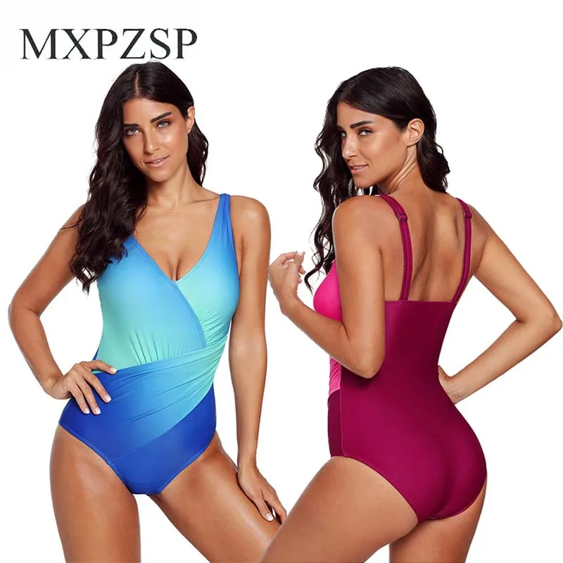 

Womens One-Piece Suits Push Up Halter One Piece Swimsuit Gradient Color block Bathing Suits Swimwear Monokini Plus Size XXL
