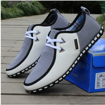 

Men Casual Black Shoes Nice Spring Autumn Fashion Flats PU Leather Lace Up Business Shoes For Men Breathable Striped Zapato