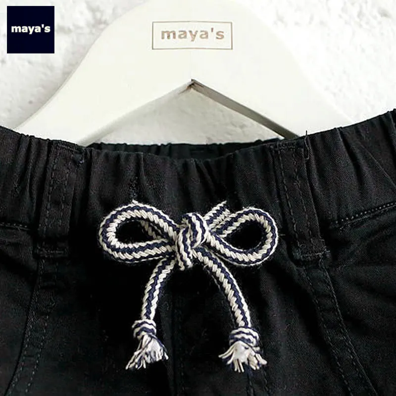 Mayas/черные длинные детские штаны с дырками винтажные рваные однотонные брюки