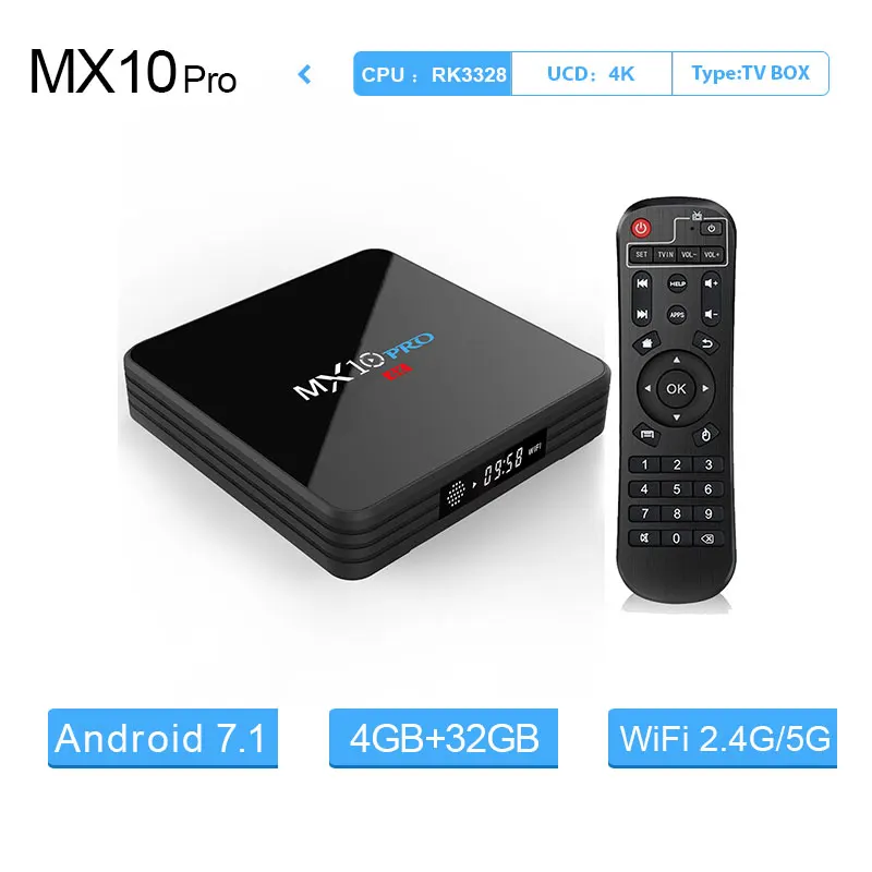 ТВ приставка MX10 PRO 4 Гб 32 ГБ Android 8 1 RK3328 4K Miracast Airplay 2 4G/Φ двойной Wi Fi HD медиаплеер