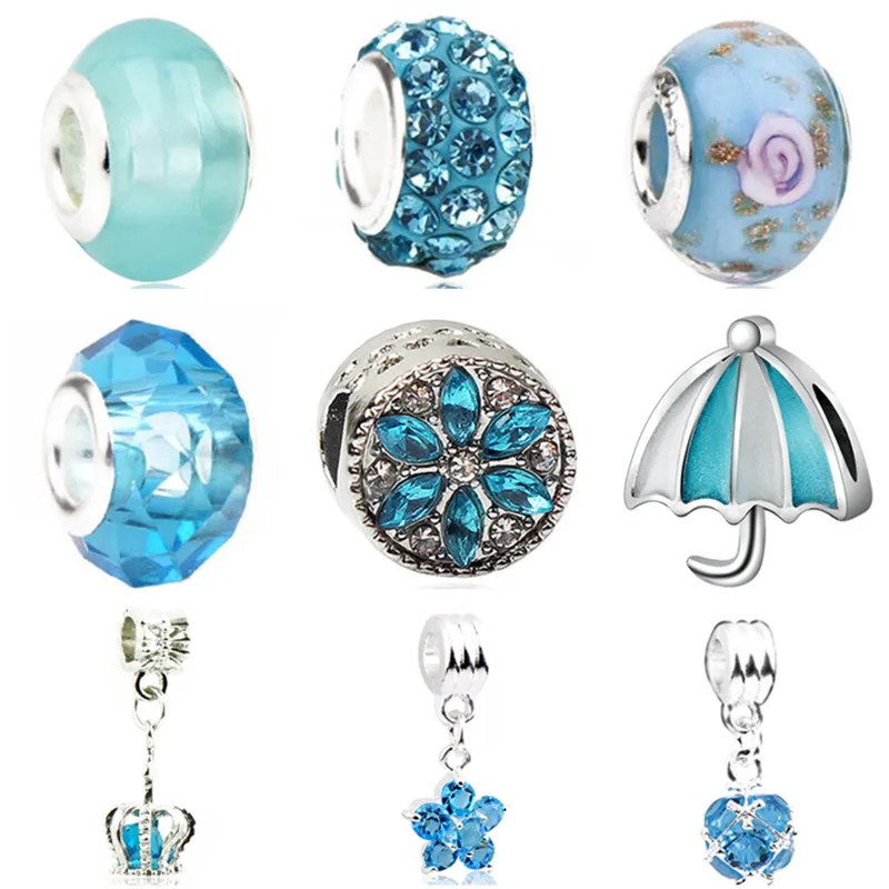 

European Crystal Flower Snowman Butterfly Umbrella Crown Charm Beads Fit Pandora Bangles for Femme DIY Jewelry Ocean Style Colar