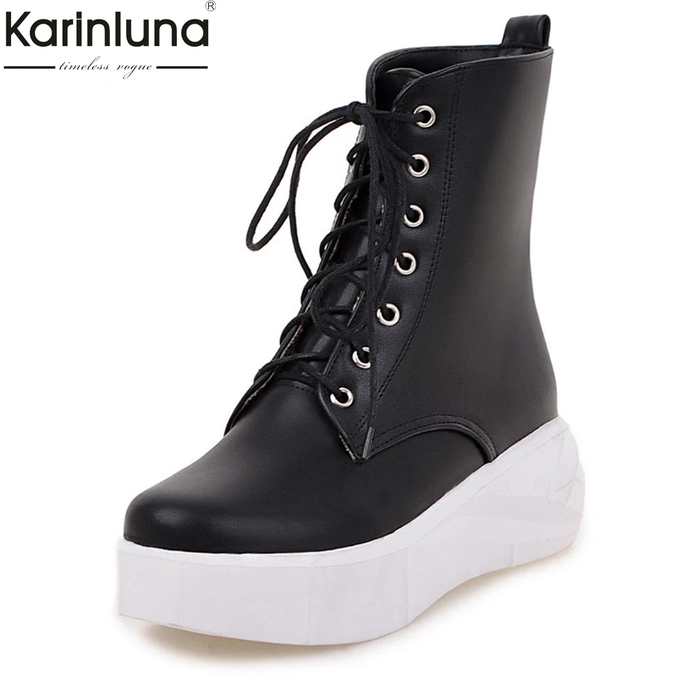 

KARINLUNA 2018 Large Size 34-43 leisure lace up fashion Boots Woman casual Shoes Women Boot Winter women Boots black Woman shoes