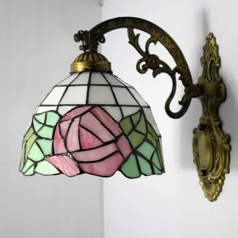 Настенные светильники FUMAT Rose, античный Средиземноморский стиль, Витраж, подсветка стен в коридоре, Классический настенный светильник для спальни