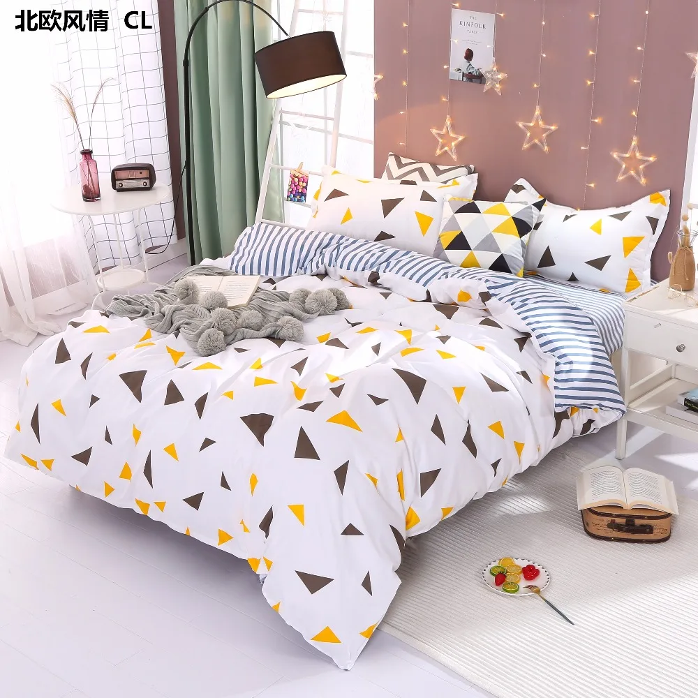 

Northern Europe style white stripe fitted sheet Geometric figure bedding sets 3/4pcs duvet cover pillowcase Elastic mattress