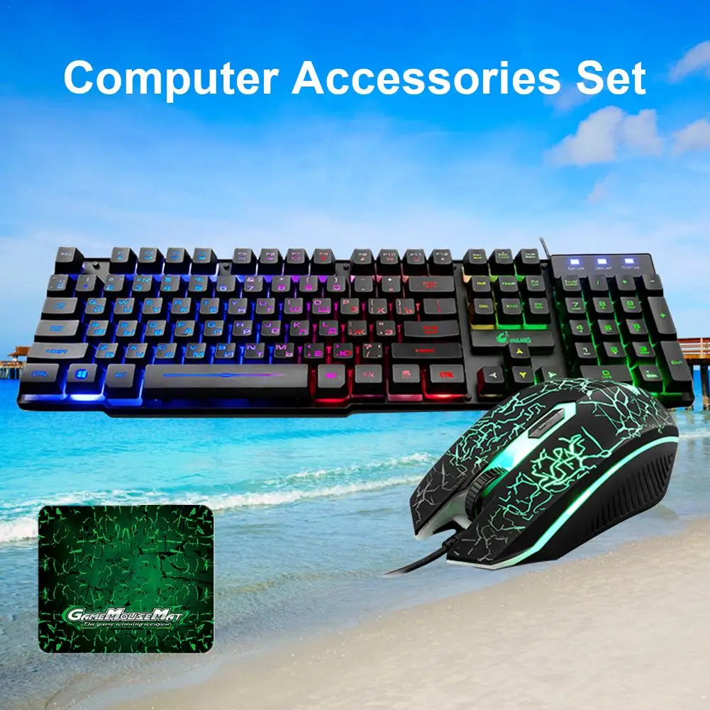 

T5 Russian Version Lighting Keyboard and Mouse Set Wired LED Backlight IPX5 Waterproof Gaming Keyboard Mouse for Computer office