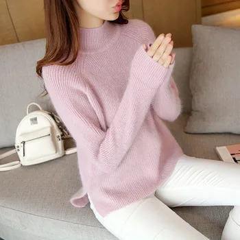 

OHCLOTHING 6629 pure rabbit hair spiral turtleneck sweater 63 half split hem