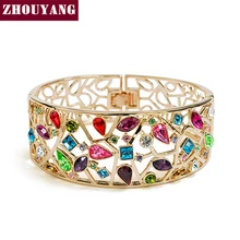 ZHOUYANG أعلى جودة الفاخرة متعدد الألوان لون الذهب الوردي الإسورة صنع مع بلورات النمساوية حقيقية ZYB007(China)