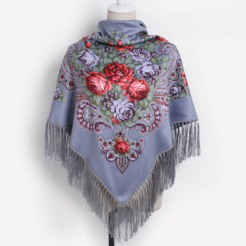 Зимний треугольный шарф с принтом для женщин, брендовый роскошный пашминовый хлопковый шарф с кисточками, цветочный теплый утолщенный шарф, шаль, бандана