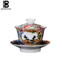 Цзиндэчжэнь ручная роспись цветочным узором птица Gaiwan офисные Винтаж Посуда для напитков Керамика пуэр Чёрный чай чайник Чай горшок подарки на день рождения