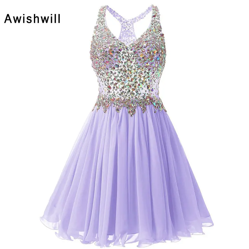 V Neck Short Prom Dresses 2020 Cheap Plus Size Crystal Beaded