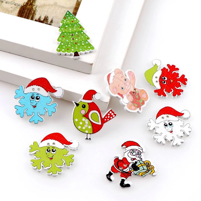 

Decorative Button For Children Accessories Sewing Mixed Flower Wooden Buttons Printing Clothes Crafts Christmas decoration