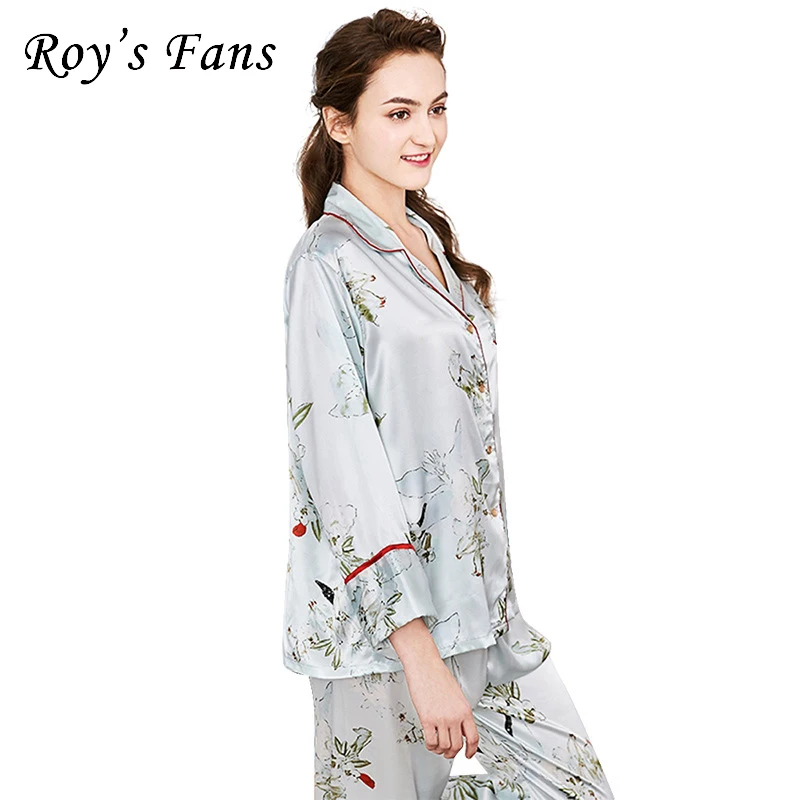 Roy's Fans/модные пижамные комплекты с принтом, длинными рукавами и отложным воротником, длинные штаны, 2 предмета, женские повседневные