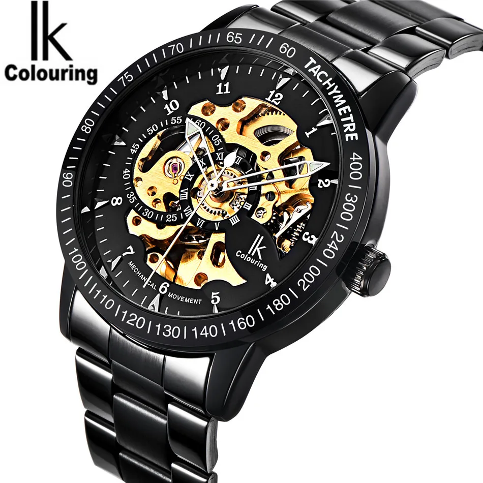 

IK Coloring Casual Watches Men's Reloj Hombre Skeleton Dial Auto Mechanical Wristwatch Original Box Free Ship