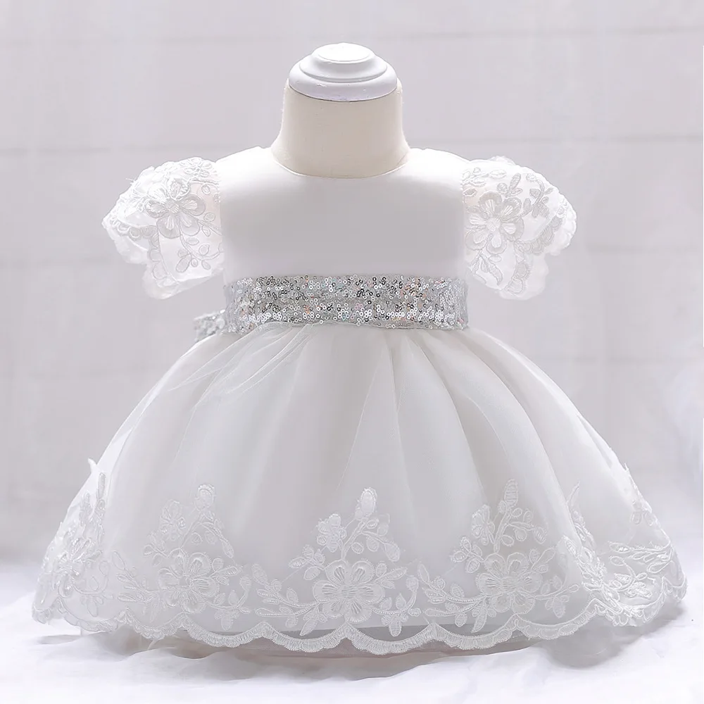 Платье для новорожденных девочек кружевные белые платья для крещения для девочек 1 год, день рождения, свадьбы, крещения, Одежда для младенцев - Цвет: White