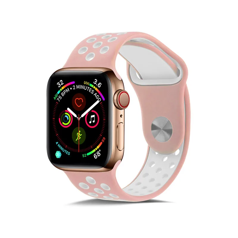 Силиконовый чехол для Apple, ремешки для часов для Apple Watch4/3/2/1 спортивные дышащие освежающий наручный ремешок для наручных часов Iwatch, ремешок серии 44/42/40/38 мм - Цвет ремешка: Powder white