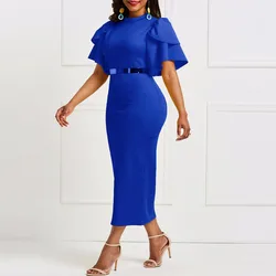 Cuello Redondo Volante Cremallera Más Tamaño Noche de Verano Bodycon Midi Vestido Sukienki Damskie Sexy Vestido Elegante 2019 60J179 Cuello Redondo Volante Cremallera Más Tamaño Noche de Verano Bodycon Midi Vestido Sukienki Damskie Sexy Vestido Elegante 2019 60J179