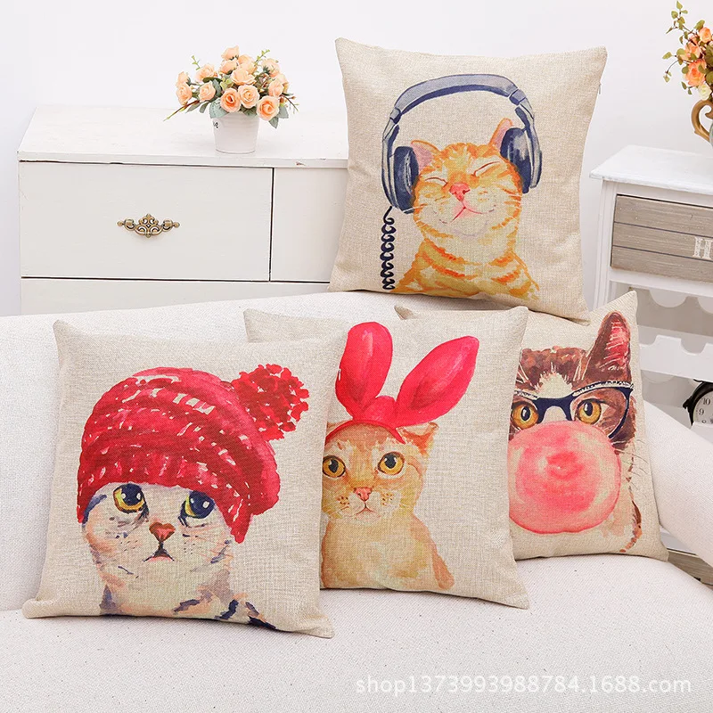 

Pillow Case Dear Lovely Cat Cotton linen Animal Cushion Covers Car Sofa Chair Seat Cushion Home living Decor Pillowcases