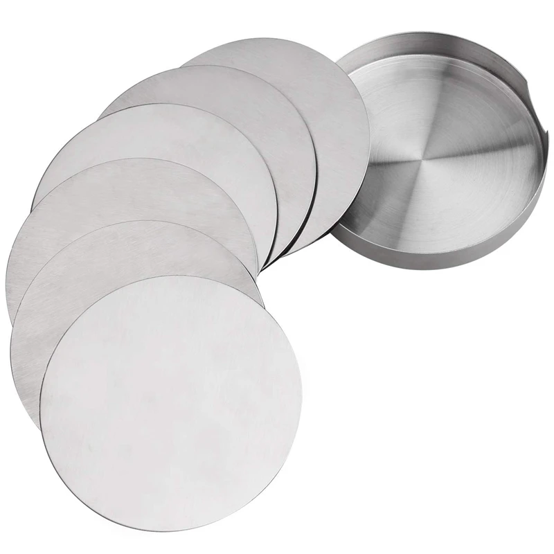 

ABLA Beverage Coasters, 6-Piece Stainless Steel Round Coasters, Reusable, Heat-Resistant Beverage Coasters, Office Furniture,