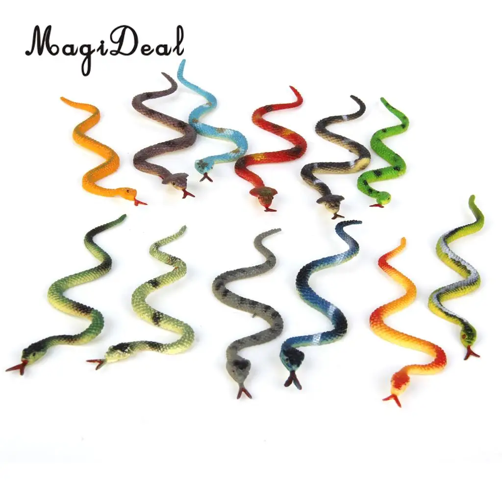 High Simulation 12Pcs Plastic Fake Reptiles Animal Snake Animal Model Toy for Children Kids Party Decor Gag Friends Gift
