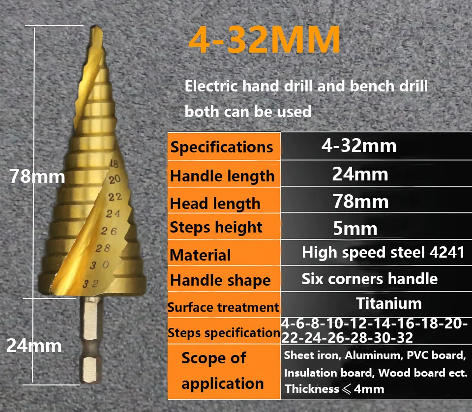 Дрель yalku набор сверл ступенчатый Металл ступенчатое сверло Высокоскоростная сталь большой шаг конус HSS стальное сверло отверстие Электроинструмент набор сверл