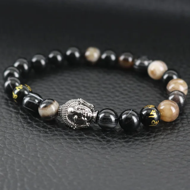 Mala Bracelet Black Eye Onyx Healing Stones Buddha Yoga Meditation Mala Bracelet Black Eye Onyx Healing Stones Buddha Yoga Meditation Calming Balance Positive Energy Chakra
