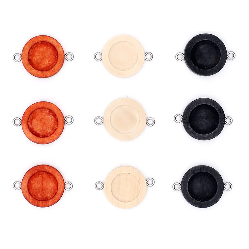 

Aiovlo 20pcs/lot Fit 12mm Wooden Two Holes Hanging Stainless Steel Sheep Eye Cabochon Base Setting for DIY Jewelry Making