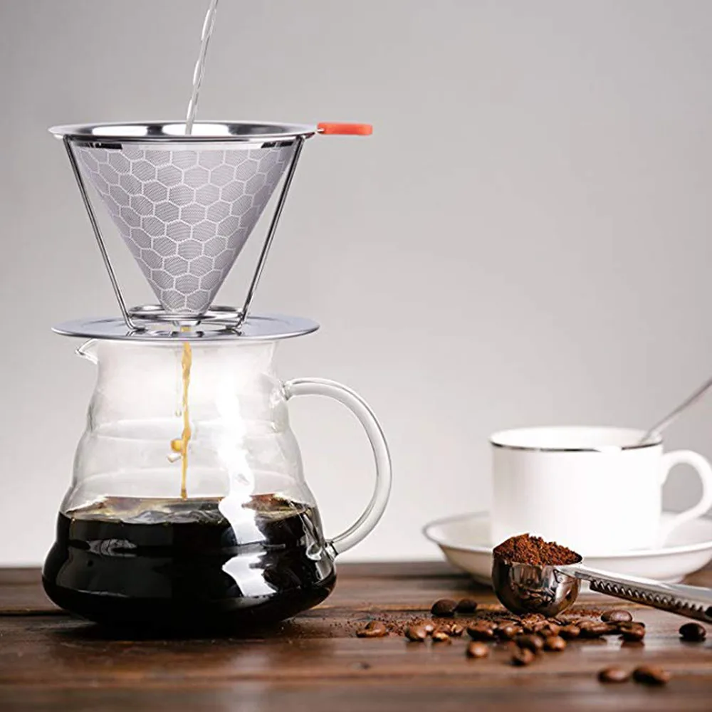 Reusable Stainless Steel Coffee Filter Holder Stainless Steel Metal Cone Coffee Dripper for Cup Coffee Tea Filter Basket Tools Reusable Stainless Steel Coffee Filter Holder Stainless Steel Metal Cone Coffee Dripper for Cup Coffee Tea Filter Basket Tools