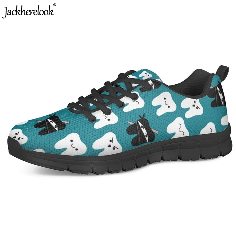 Jackhereluk/женские кроссовки белого и черного цвета с принтом зуба удобная обувь для тренировок на шнуровке для взрослых уличные кроссовки 35-48