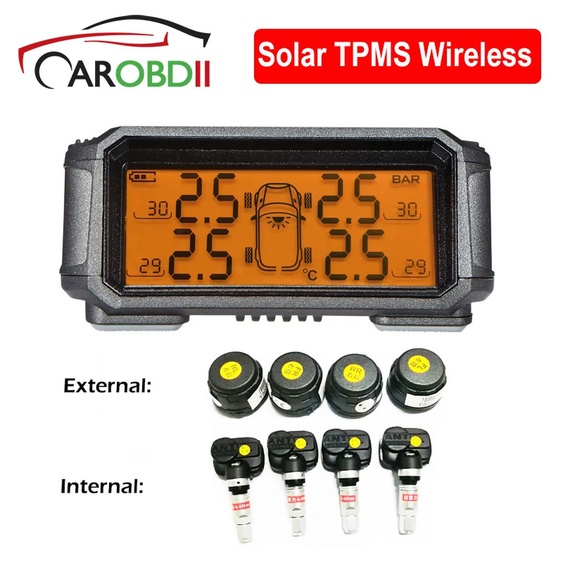 

Solar TPMS Wireless Tire Pressure Monitoring System Solar Car Monitor TMPS Control Systems Alarm Tyre Pressure External Sensors