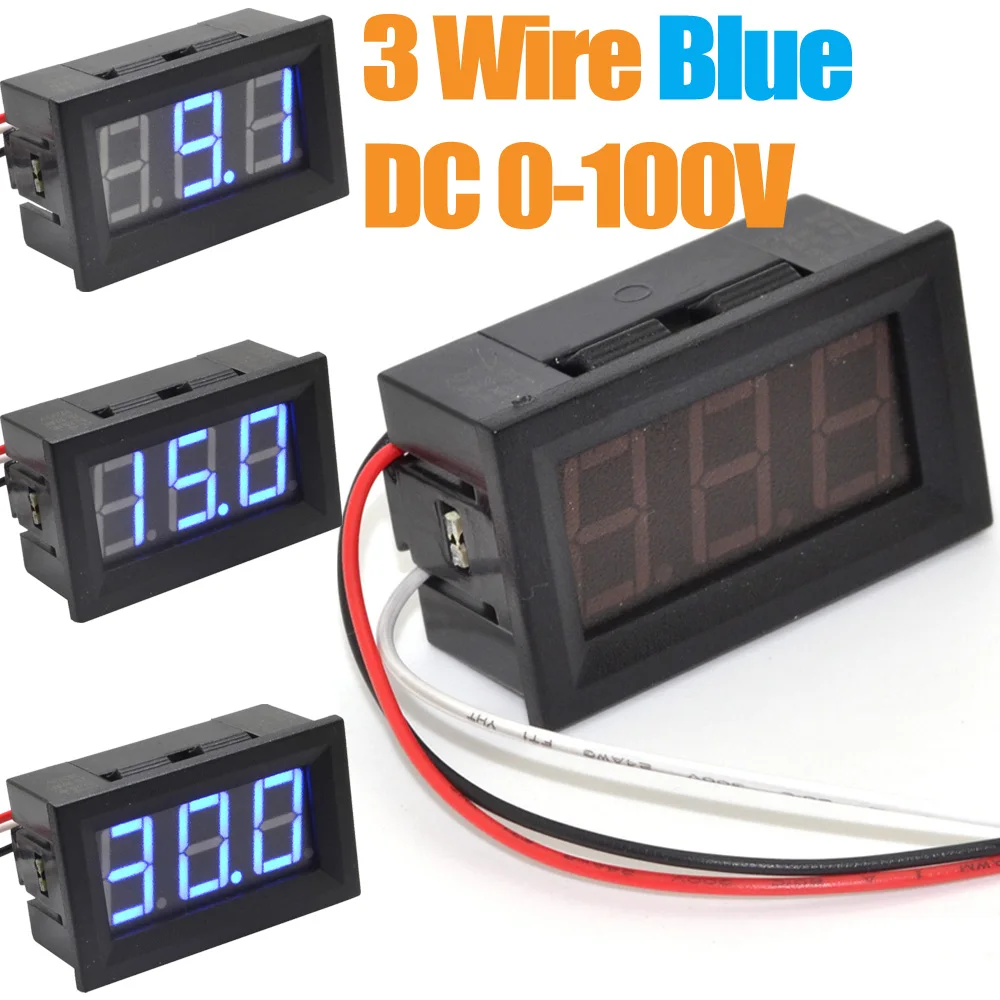 4pcs/lot Digital Voltage Panel Mount Voltmeter 0 100V Blue LED Car