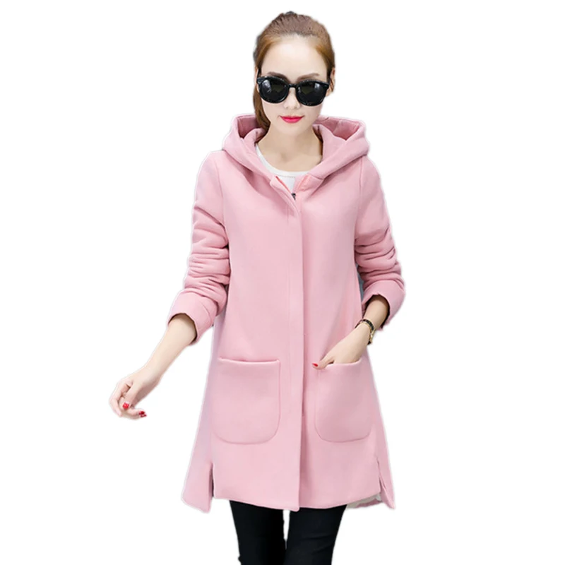 

Autumn Winter New Korean Fashion Plus Velvet Women Hoodies Coat Thicken Warm Plus Size Casual Hooded Sweatshirt Zipper Coat