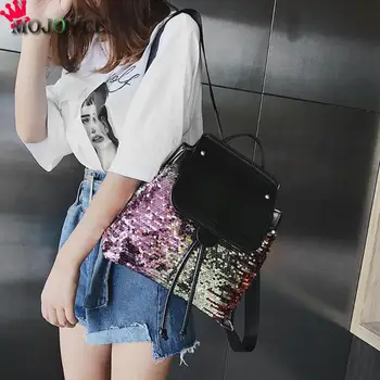 

Sequins PU Leather Women Casual Flap Backpacks Female Girls Travel Rucksacks Girls School Shoulderbag Mochila Feminina
