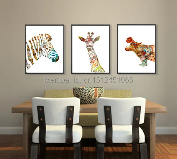 Zebra Giraffe Hippo African Animals Art