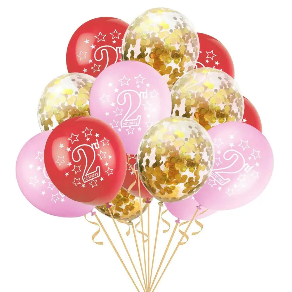 1 шт., воздушный шар на 2-й день рождения, с днем рождения, 2 года, украшения на день рождения, детский гелиевый баллон, голубые, розовые латексные шары, конфетти, для мальчиков и девочек - Цвет: 15pcs balloon 4