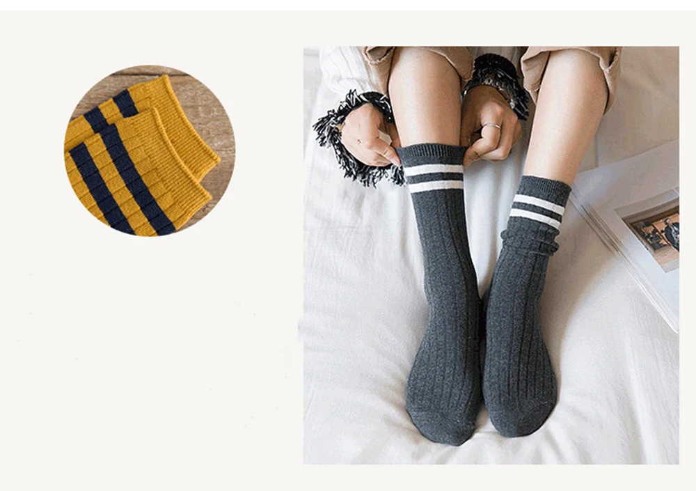 Женские винтажные одноцветные носки в стиле «Ретро», полосатые носки, модные повседневные винтажные носки для девочек