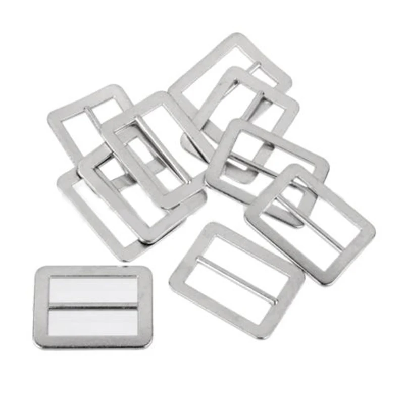 10pcs Durable Tri-glide Backpack Straps Adjust Buckles Silver Zinc Alloy Webbing Slider 25x18mm
