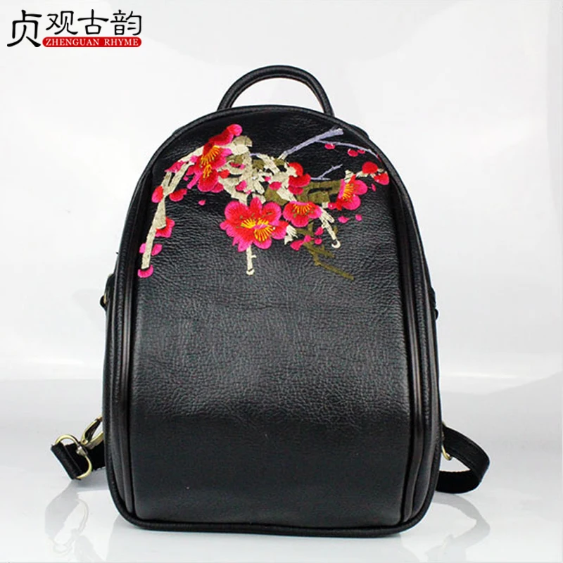 

Women Cowhide Mini Backpack Handmade Ethnic Flowers Embroidery Lady Genuine Leather Outdoor Casual Lovely Girl Gift Travel Bag