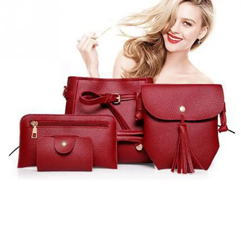 

4pcs/set Women PU Leather Handbag Lady Shoulder Bag Tote Purse Set