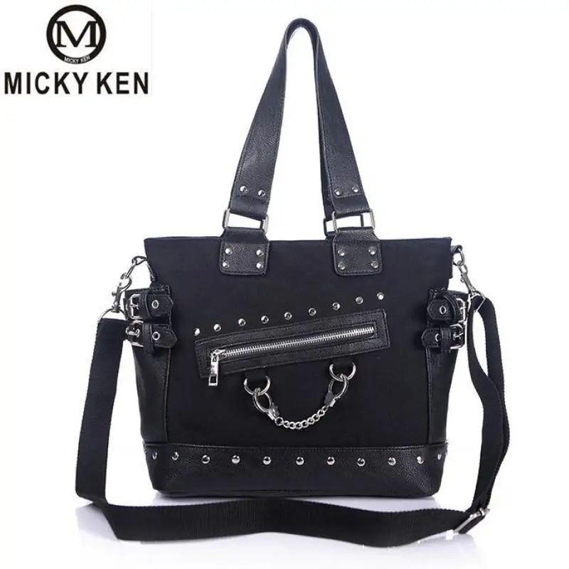 

Micky Ken Brands Rock Style Rivet Handbag Fashion Women Punk Casual Tote Zipper Chain Female Motorcycle Shoulder Crossbody Bag