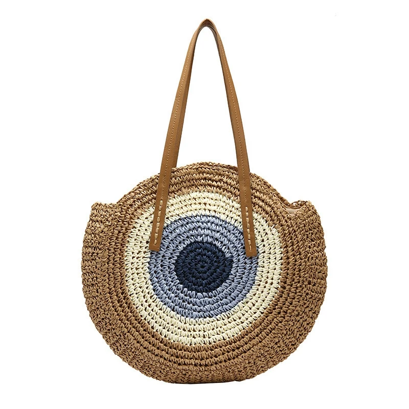 

Round Straw Bags Women Summer Rattan Bag Handmade Woven Beach Cross Body Bag Circle Bohemia Handbag